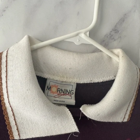 VINTAGE 90s COLLARED SWEATSHIRT FALL LEAF DESIGN PURPLE LARGE MADE IN USA - Picture 6 of 9